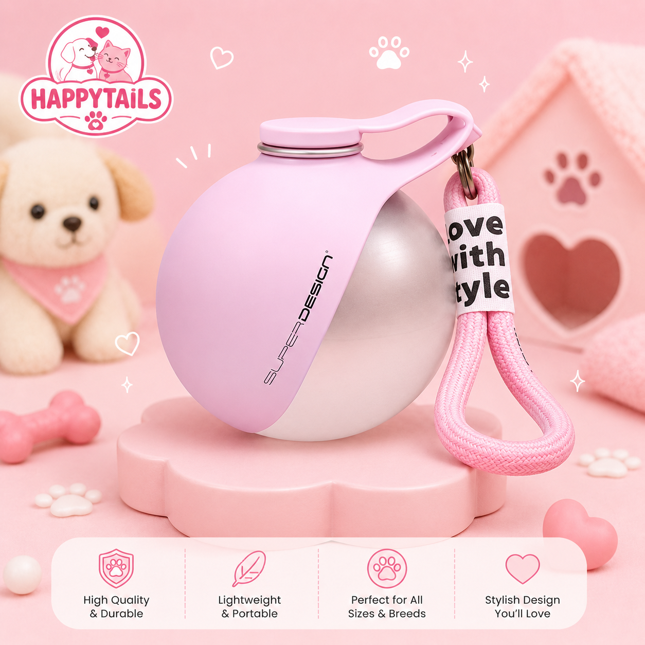 HAPPYTAILS PawGo™ Travel Bottle Stainless Steel Water Cup with Bowl 304 Stainless Steel Safe Food-Grade Silicone