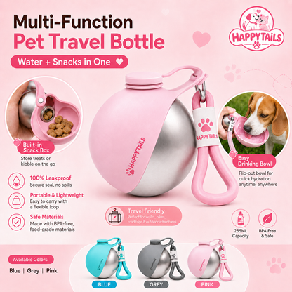 HAPPYTAILS PawGo™ Travel Bottle Stainless Steel Water Cup with Bowl 304 Stainless Steel Safe Food-Grade Silicone